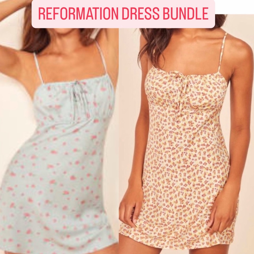 NWT 2 REFORMATION DRESS XL REBEKAH CARNATION & TINA BLUE YELLOW MINI DRESSES